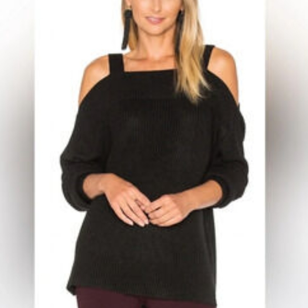 Anthropologie Sanctuary Cold Shoulder Sweater Black Soft Knit Oversize Cozy Boho